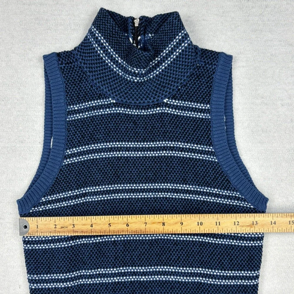 White House Black Market Dress Womens 0 Navy Blue Wool Blend Zip Mock Knit Midi